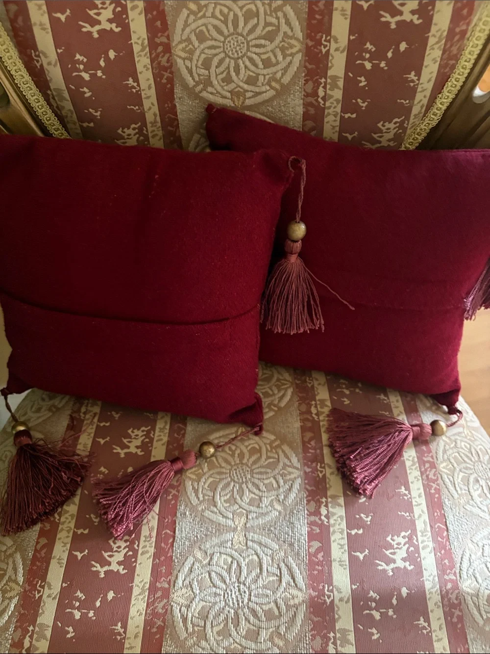 Luxury Burgundy Tassel Decorative Throw Pillows - Set of 2 10”/10”